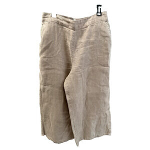 Nicole Miller XL Linen Brown Extra Wide Crop Lagenlook Vacation Travel Flaw